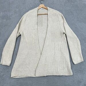 J Jill Cardigan Sweater Womens L Tan Cable Wool Classiccore Normcore Minimalist